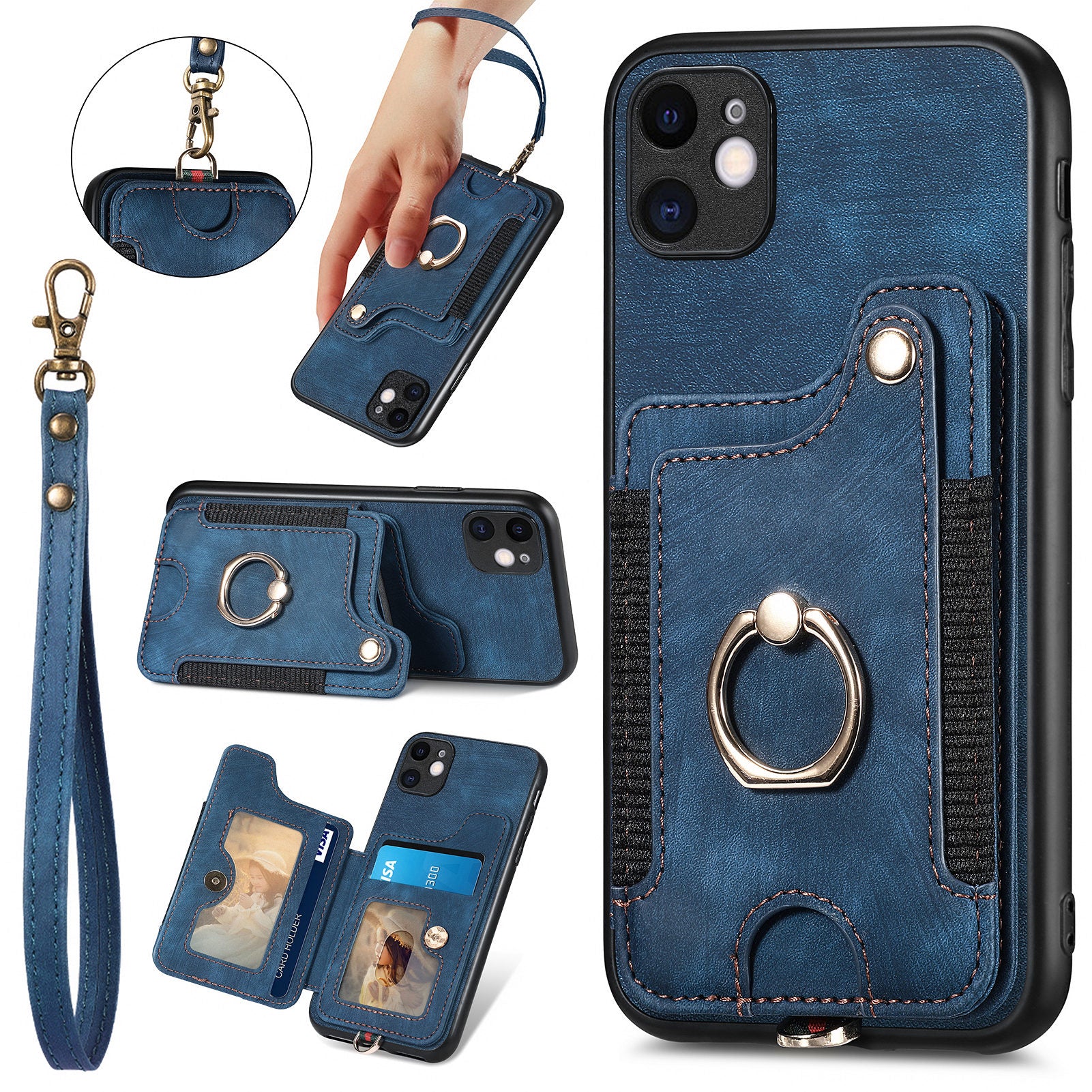 For iPhone 11 Card Holder RFID Blocking Phone Case PU Leather Coated PC+TPU Kickstand Cover For iPhone 11 Card Holder RFID Blocking Phone Case PU Leather Coated PC+TPU Kickstand Cover